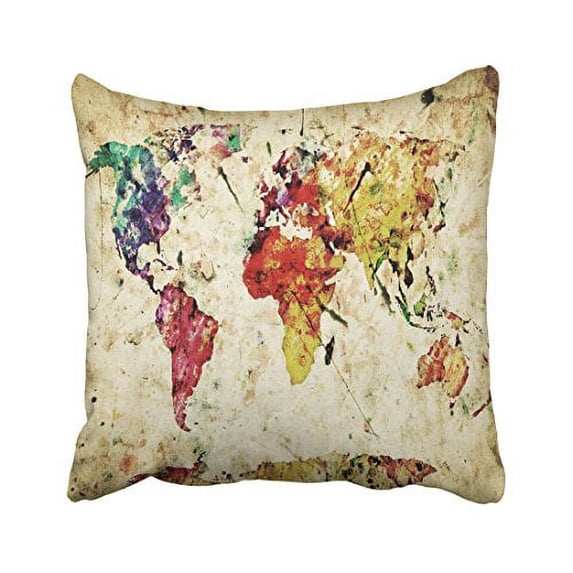 WinHome Decorative Home Decor Personalized Retro Art Print Colorful World Map Zippered Throw Pillow Cover Cushion Case Size 20x20 inches Two Side