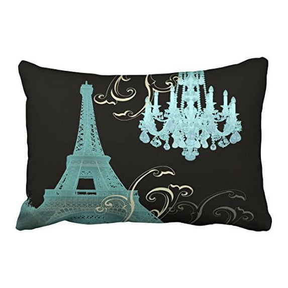 WinHome Decorative Home Style Fashion Pillowcase Black background Mint Eiffel Tower crystal lamp Pillow Cover Cushion Case Standard Invisible Zipper Size 20x30 inches Two Side