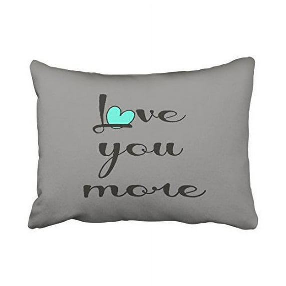 WinHome Decorative Love You More, Black Aqua Heart on Gray Decorative Throw Pillow Case Cushion Cover Size 20x30 inches Two Side