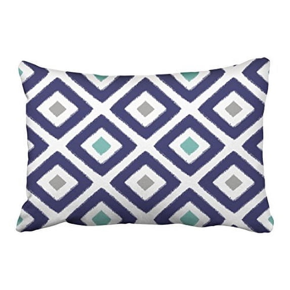 WinHome Decorative Navy Blue Aqua and Grey Diamond Pattern Design Decorative Throw Pillow Case Cover Size 20x30 inches Two Side