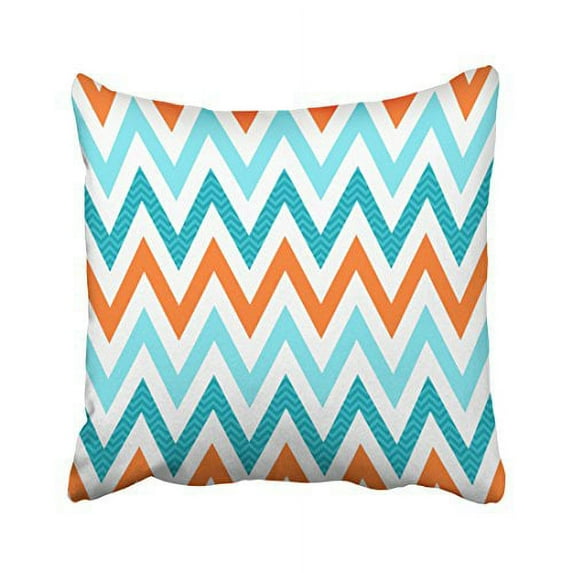 WinHome Decorative Orange Aqua Blue Chevron Pattern Design Throw Pillow Cover Case Home Decorative Size 18x18 inches Two Side