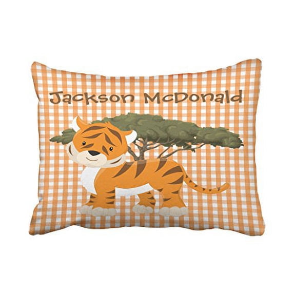WinHome Decorative Pillowcases Pumpkin Gingham Young Tiger In Safari Custom Throw Pillow Covers Cases Cushion Cover Case Sofa 20x30 Inches Two Side