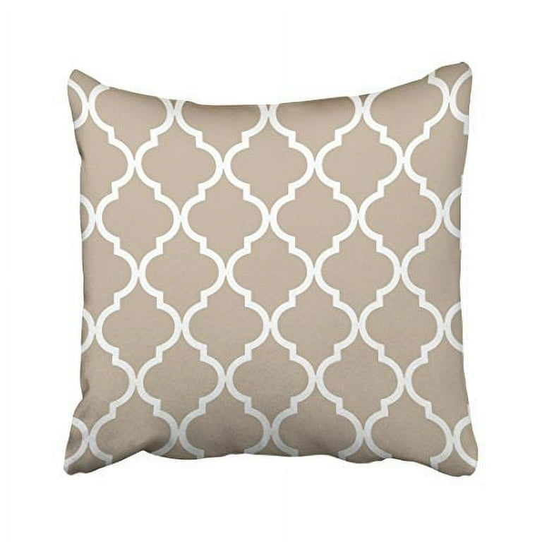 WinHome Decorative Tan and White Moroccan Quatrefoil Design Throw Pillow Classic Stripes Pattern For Decoration Pillow Case Zipper Pillow Cover Brief Design Pillowcase Size 18x18 inches Walmart