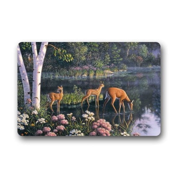 WinHome Deer in the Forest Doormat Floor Mats Rugs Outdoors/Indoor Doormat Size 30x18 inches