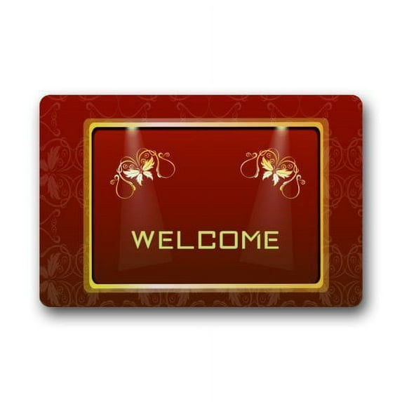 WinHome Elegant Grace Pattern Welcome Luxury Red Background Doormat Floor Mats Rugs Outdoors/Indoor Doormat Size 23.6x15.7 inches