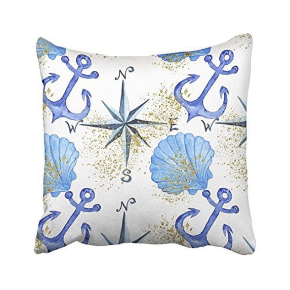 WinHome Fashion Nautical Watercolor Design With Golden Dust Marin Polyester 18 x 18 Inch Square Throw Pillow Covers With Hidden Zipper Home Sofa Cushion Decorative Pillowcases