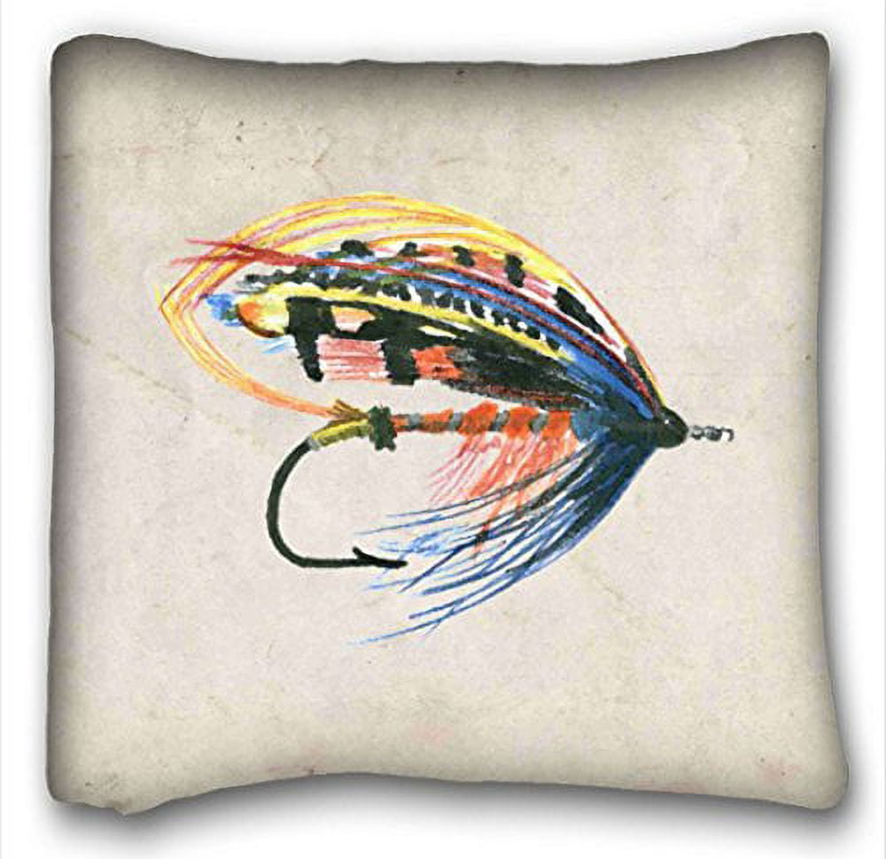 WinHome Fly Fishing Lure Art Salmon Fly Lure Printed Throw Pillow Case  Cases Cover Cushion Covers Sofa Size 18x18 Inches Two Side