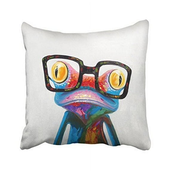 WinHome Funny Colorful Frog With Big Eyes And Glass Decorative Pillowcases With Hidden Zipper Decor Cushion Covers Two Sides 18x18 inches