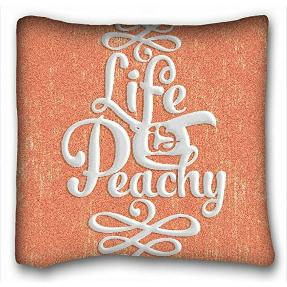 WinHome Funny Life Is Peachy Girly Peach And White Desig Throw Pillow Case Cases Cover Cushion Covers Pillowcase Sofa Size 20x20 Inches Two Side