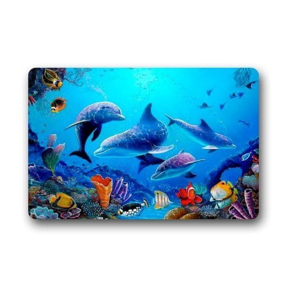 WinHome Funny Ocean Animal Dolphin and Coral Fish Doormat Floor Mats Rugs Outdoors/Indoor Doormat Size 23.6x15.7 inches
