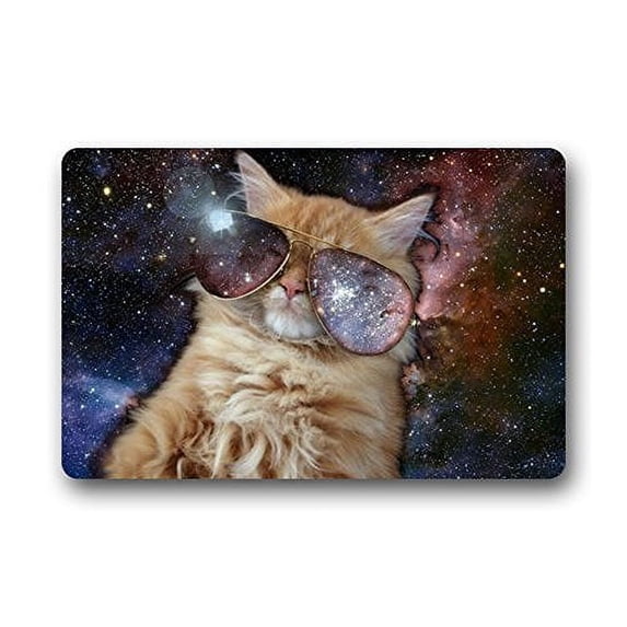 WinHome Galaxy Space Glasses Cat Doormat Floor Mats Rugs Outdoors/Indoor Doormat Size 23.6x15.7 inches