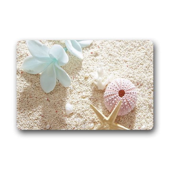 WinHome Gorgeous White Sandy Beach Shells Starfish Doormat Floor Mats Rugs Outdoors/Indoor Doormat Size 23.6x15.7 inches