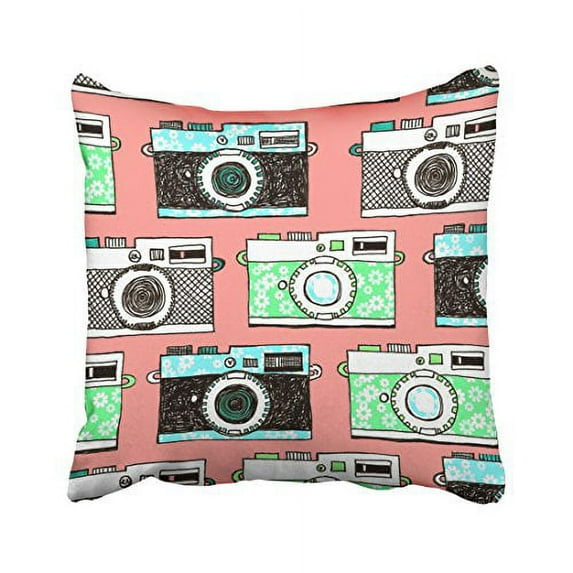 WinHome Green Black Gray Cameras Patterns Pink Pillow Cover With Hidden Zipper Decor Cushion Two Sides 20x20 inches