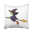 thumbnail image 1 of WinHome Halloween Cartoon Witch With Broom Flying White Decorative Pillowcases With Hidden Zipper Decor Cushion Covers Two Sides 18x18 inches, 1 of 1