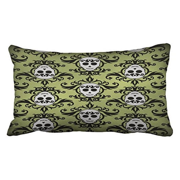 WinHome Halloween Cute Skull On Black And Green Throw Pillow Covers Cushion Cover Case 20X30 Inches Pillowcases Two Side