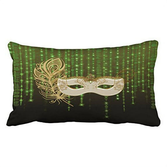 WinHome Halloween Gold Masquerade Green String Lights Square Pillow Covers Cushion Cover Case 20X30 Inches Pillowcases Two Side