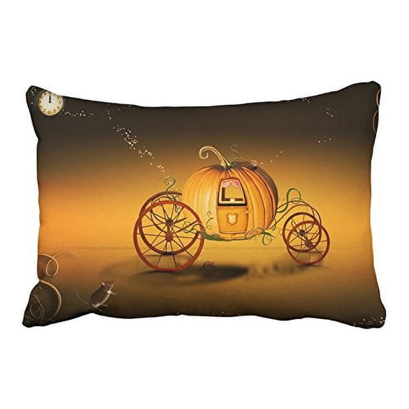 WinHome Halloween Pumpkin Carriage Mice And Clock Orange And Black Decorative Pillowcases With Hidden Zipper Decor Cushion Covers Two Side 20x30 inches