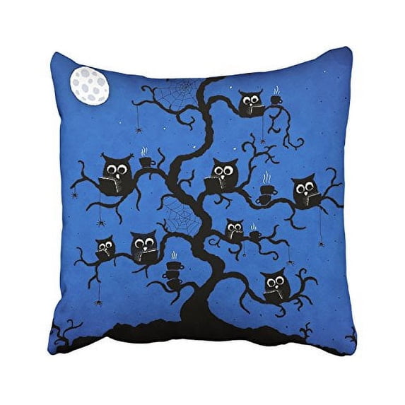 WinHome Halloween Several Owls On The Dark Tree And Moon Blue Decorative Pillowcases With Hidden Zipper Decor Cushion Covers Two Sides 20x20 inches
