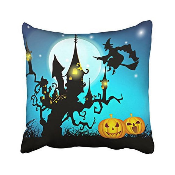 WinHome Halloween Spooky Haunted House And Flying Witch Throw Pillow Covers Cushion Cover Case 18x18 Inches Pillowcases Two Side