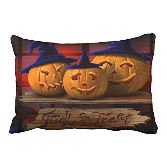 WinHome Halloween Trick Or Treat Shaman Hats Funny Pumpkin Lights Decorative Pillowcases With Hidden Zipper Decor Cushion Covers Two Side 20x30 inches