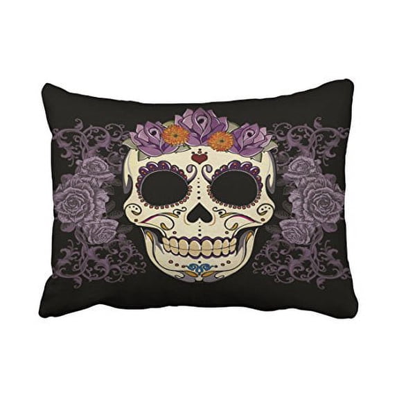 WinHome Halloween Vintage Skull And Roses Pillow Covers Cushion Cover Case 20X30 Inches Pillowcases Two Side