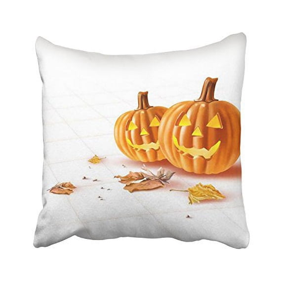 WinHome Happy Halloween Funny Pumpkin Lights And Leaves Simple White Decorative Pillowcases With Hidden Zipper Decor Cushion Covers Two Sides 18x18 inches