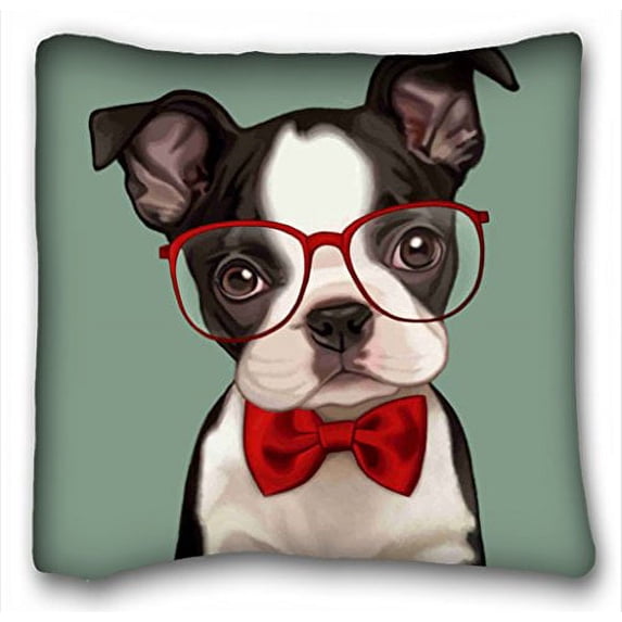 WinHome Hipster Boston Terrier Pillow Case Square dog Size 18x18 inches Two Side Print