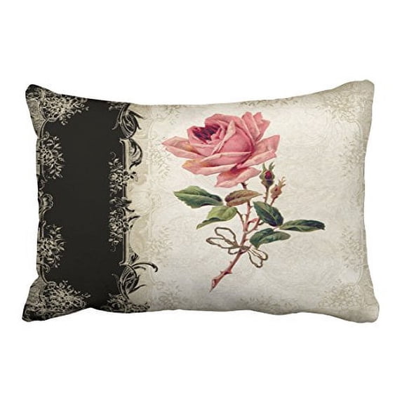 WinHome Hipster Elegant Baroque Style Vintage Rose Black Cream Lace Polyester 20 x 30 Inch Rectangle Throw Pillow Covers With Hidden Zipper Home Sofa Cushion Decorative Pillowcases