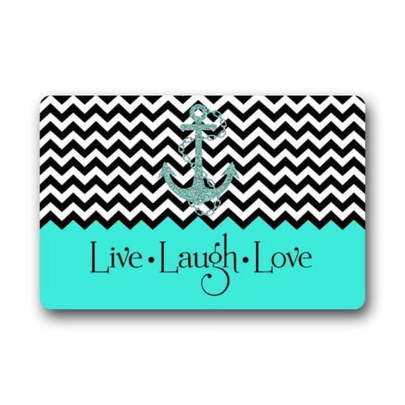 WinHome Hipster Quotes Live Love Laugh in Turquoise Colorblock Chevron with Anchor Doormat Floor Mats Rugs Outdoors/Indoor Doormat Size 23.6x15.7 inches
