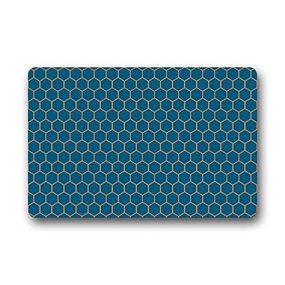 WinHome Honeycomb Navy Blue And Orange Lattice Doormat Floor Mats Rugs Outdoors/Indoor Doormat Size 23.6x15.7 inches
