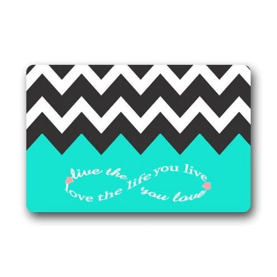 WinHome Infinity Live The Life You Love,Love The Life You Live Chevron Pattern Turquoise Black White Doormat Floor Mats Rugs Outdoors/Indoor Doormat Size 23.6x15.7 inches