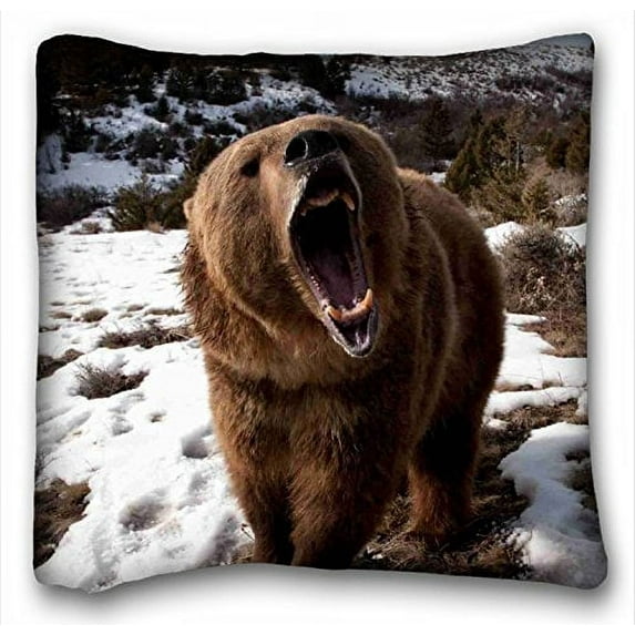 WinHome King Pillowcase Pillowcases With Hidden Zipper Decor Throw Pillow Case Cases Cover Cushion Covers Animals Bear Jaws Nature Car Sofa Size 18x18 Inches Two Side