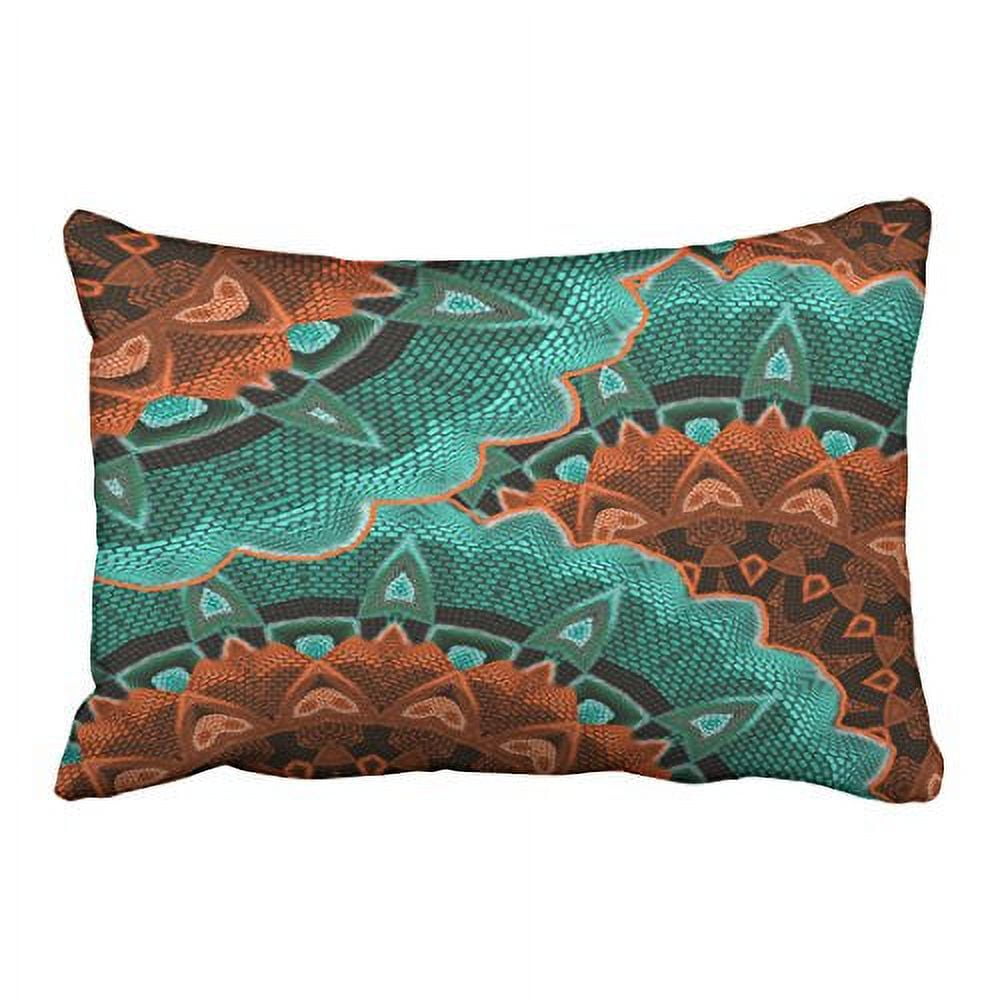 WinHome Large Flowery Teal Brown Orange Pattern Polyester 20 x 30 Inch Rectangle Throw Pillow