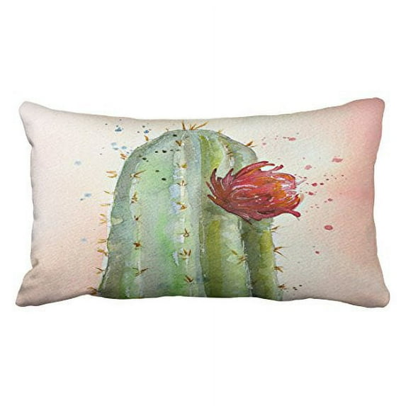 WinHome Lovely Watercolor Flowering Cactus Polyester 20 x 30 Inch Rectangle Throw Pillow Covers With Hidden Zipper Home Sofa Cushion Decorative Pillowcases