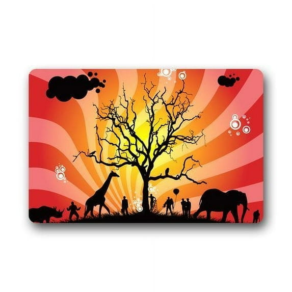 WinHome Madagascar Elephants Giraffe Animals Doormat Floor Mats Rugs Outdoors/Indoor Doormat Size 30x18 inches
