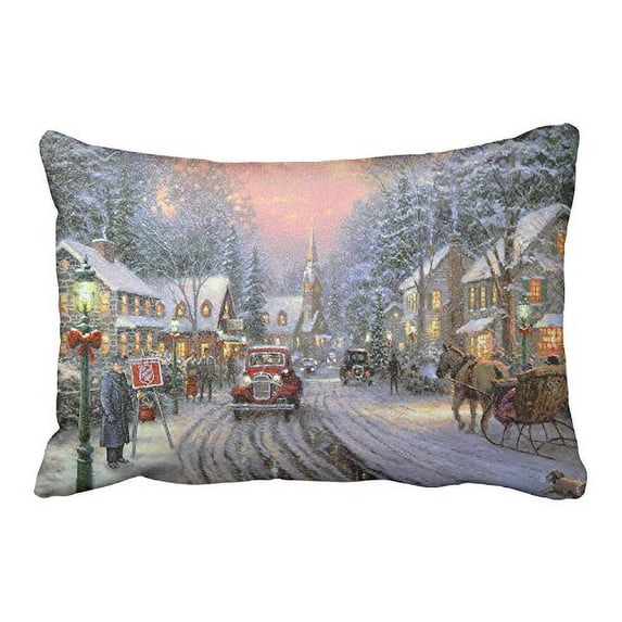WinHome Merry Christmas Peace Night View Snow Houses Car On Road Decorative Pillowcases With Hidden Zipper Decor Cushion Covers Two Side 20x30 inches