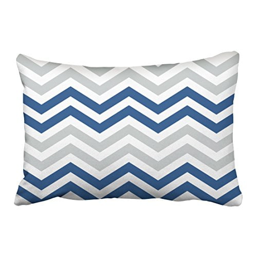 WinHome Modern Vintage Bule And Gray Chevron Simple Zigzag Pattern Polyester 20 x 30 Inch Rectangle Throw Pillow Covers With Hidden Zipper Home Sofa Cushion Decorative Pillowcases