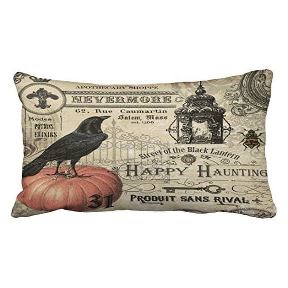 WinHome Modern Vintage Halloween Pumpkin And Crow Elegant Style Polyester 20 x 30 Inch Rectangle Throw Pillow Covers With Hidden Zipper Home Sofa Cushion Decorative Pillowcases