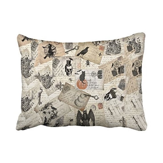 WinHome Modern Vintage Halloween Skull Pumpkin Postcards Elegant Style Polyester 20 x 30 Inch Rectangle Throw Pillow Covers With Hidden Zipper Home Sofa Cushion Decorative Pillowcases