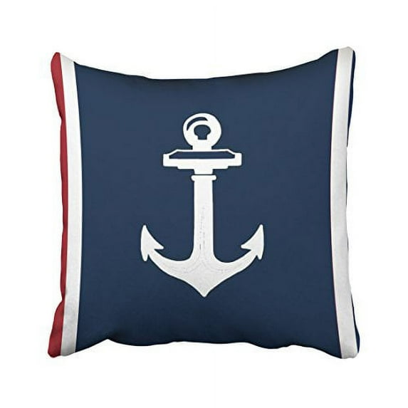 WinHome Nautical Anchor Red And Navy And White Stripes Pillow Cover With Hidden Zipper Decor Cushion Two Sides 20x20 inches