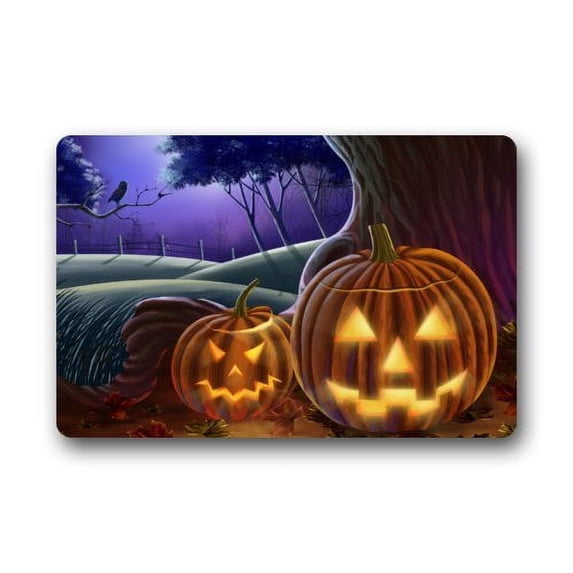WinHome Night Halloween Jack-O-Lantern Doormat Floor Mats Rugs Outdoors/Indoor Doormat Size 23.6x15.7 inches