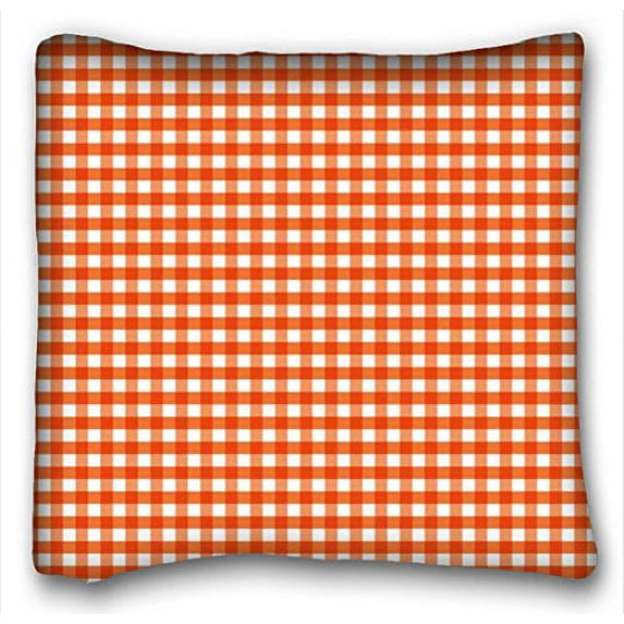 WinHome Orange And White Plaid Gingham Chess Pattern Square Throw Pillow Case Cases Cover Cushion Covers Sofa Size 18x18 Inches Two Side