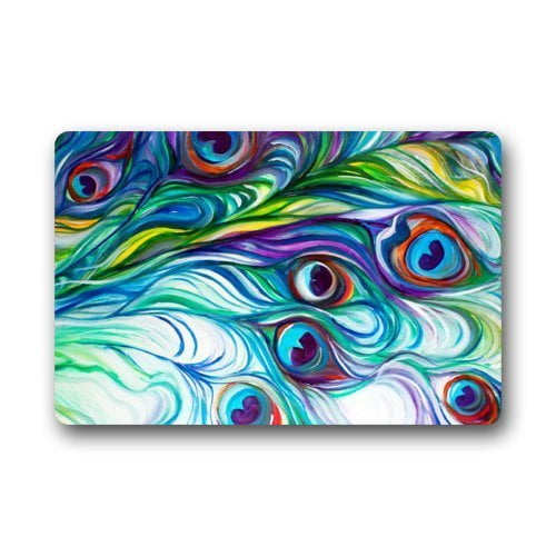 WinHome Peacock Feather Doormat Floor Mats Rugs Outdoors/Indoor Doormat Size 23.6x15.7 inches