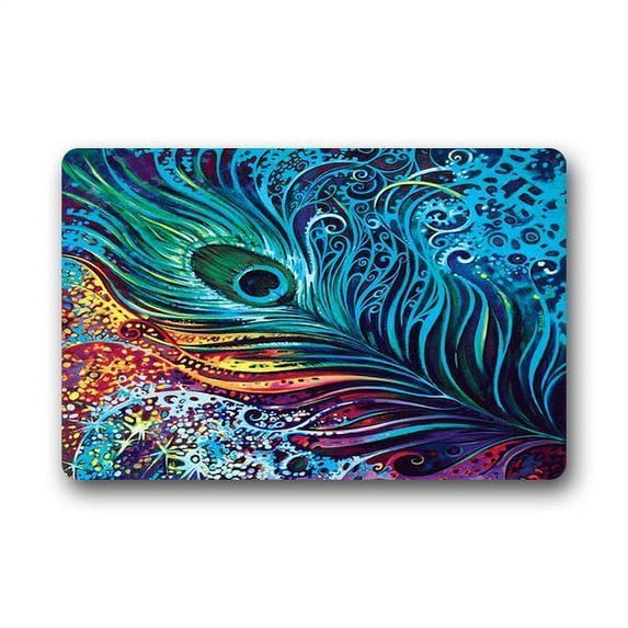 WinHome Peacock Feather Doormat Floor Mats Rugs Outdoors/Indoor Doormat Size 23.6x15.7 inches