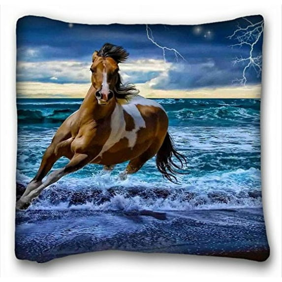 WinHome Personalized Classic Running Horse Pattern Soft Satin Pillowcase,Zipper Pillow Cases Size 18x18 Inches Two Side Print