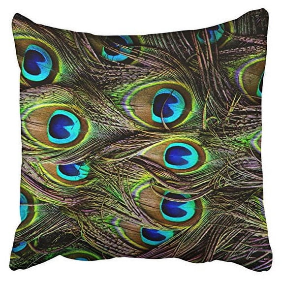 WinHome Pillowcases Cobalt Dark Blue Turquoise Peacock Feathers Pattern Decorative Throw Pillow Covers Protectors Cases Cushion Cover Case Couch Sofa Size 18x18 inches One Side print