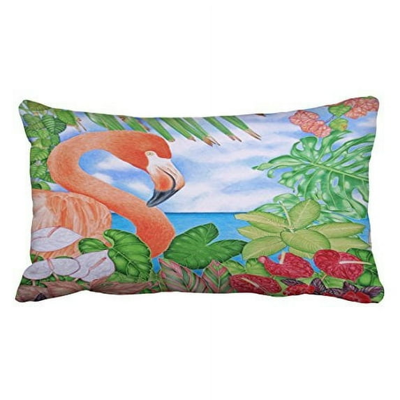 WinHome Popular ModernTropical Flamingo Polyester 20 x 30 Inch Rectangle Throw Pillow Covers With Hidden Zipper Home Sofa Cushion Decorative Pillowcases