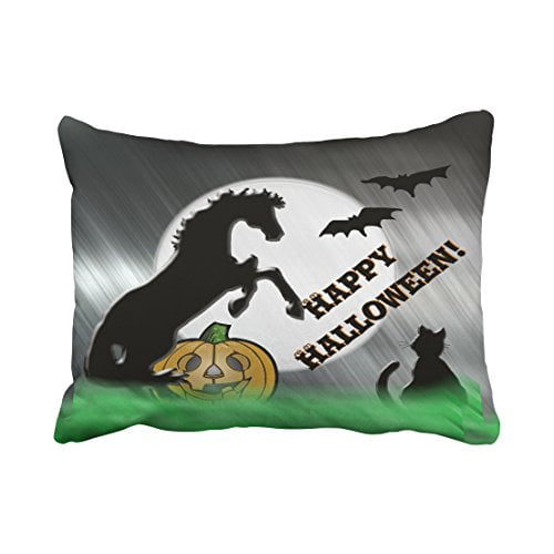 WinHome Popular Vintage Halloween Horses Cat Pumpkin Simple Silhouette Polyester 20 x 30 Inch Rectangle Throw Pillow Covers With Hidden Zipper Home Sofa Cushion Decorative Pillowcases