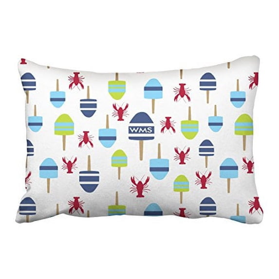 WinHome Rectangl Throw Pillow Covers Nautical Theme Buoy And Lobster Monogram Customizablemed Decorative Pillowcases Polyester 20 x 30 Inch With Hidden Zipper Home Sofa Cushion Decorative Pillowcase