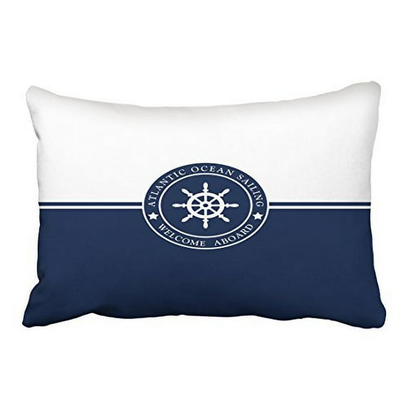 WinHome Rectangl Throw Pillow Covers Navy Blue With Ships Wheel Label Simple Pattern Pillowcases Polyester 20 x 30 Inch With Hidden Zipper Home Sofa Cushion Decorative Pillowcase